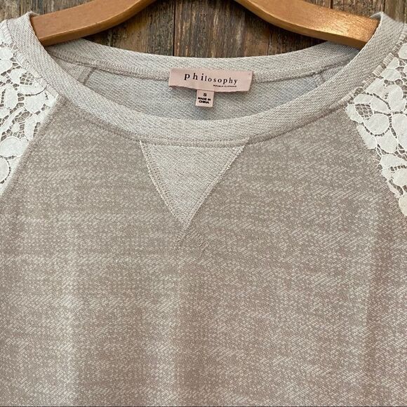 Philosophy S Tan Lace Shoulder Sleeves Casual Weekend Sweatshirt - Picture 9 of 13